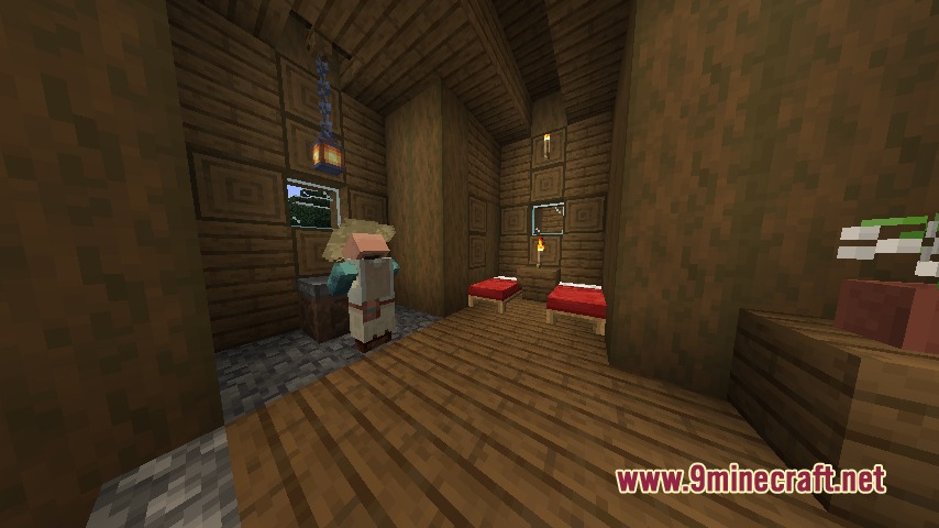 Ancient Trade Routes Mod Screenshot 5 A Paleontologist villager stands near a Lab Table inside a cozy wooden house