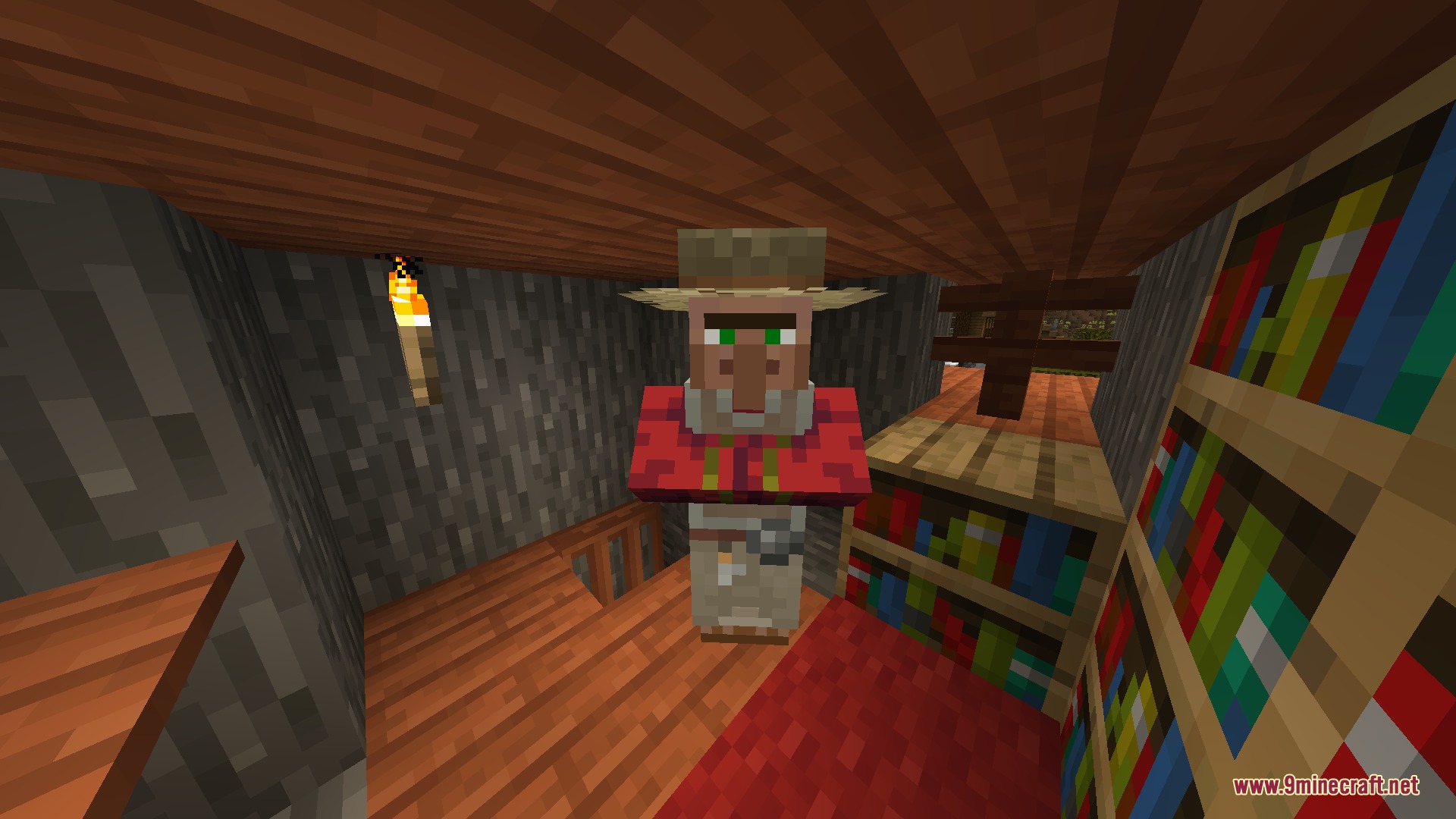 Ancient Trade Routes Mod Screenshot 6 A Paleontologist villager stands in a small room with bookshelves and red carpet