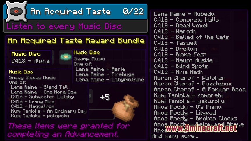 Apex Trophy Spoils Mod Screenshot 4 Minecraft advancement screen showing a music disc collection challenge and rewards