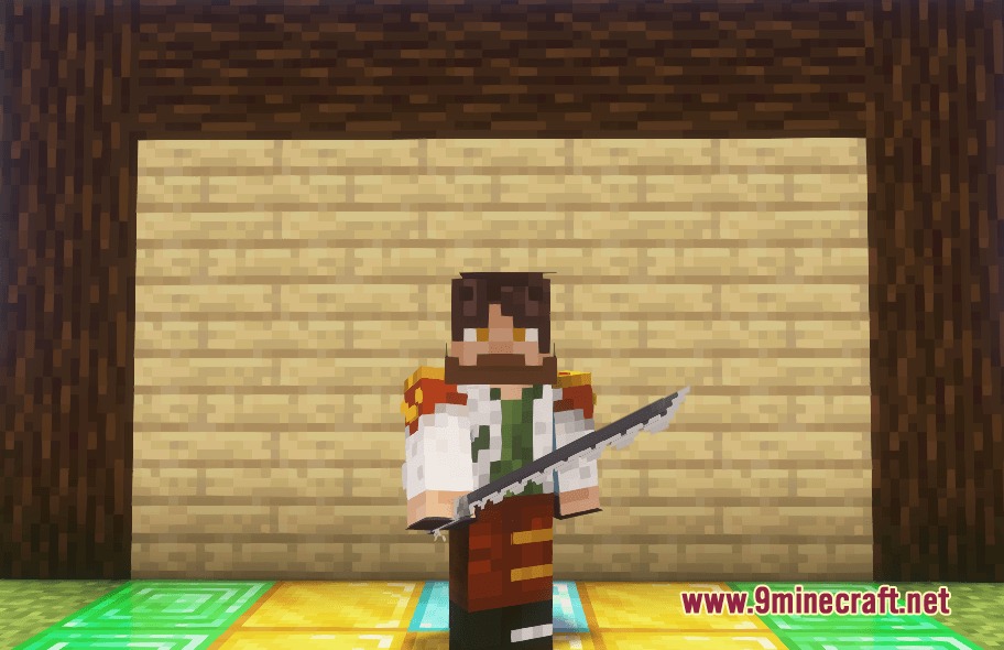 Arcane Arsenal Manifest Mod Screenshot 1 Minecraft player holding a custom sword from the Arcane Arsenal Manifest mod