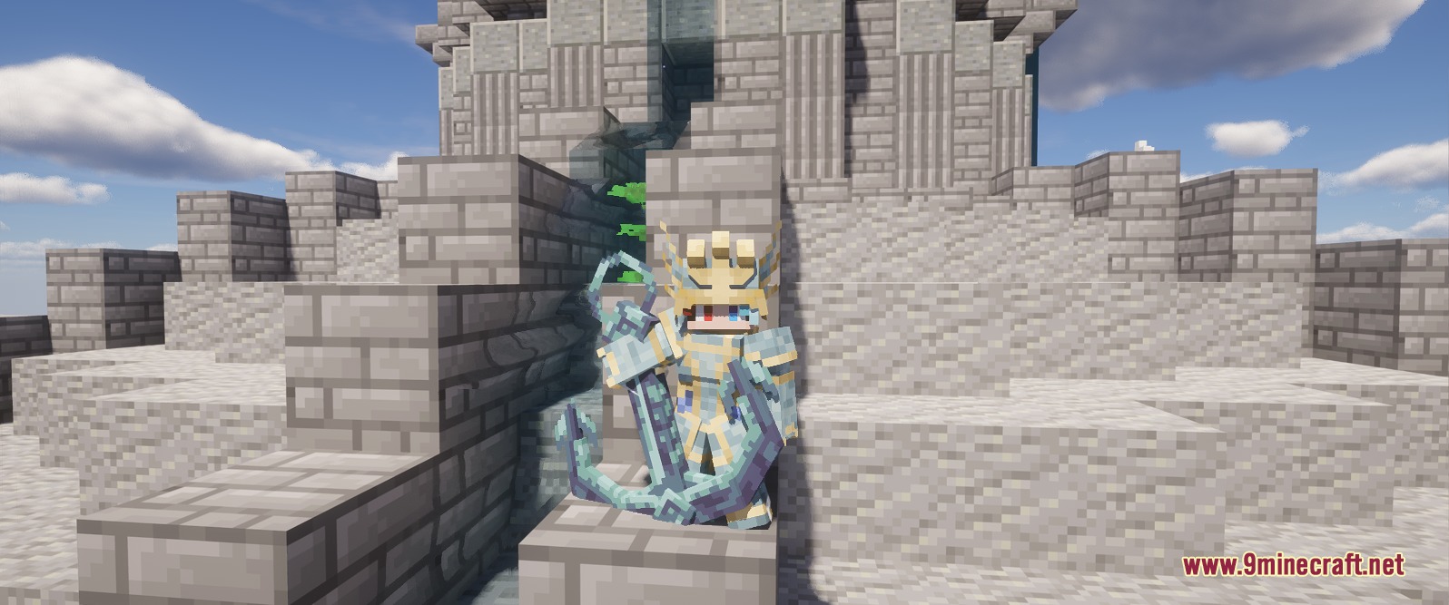 Arcane Cataclysm Unleashed Mod Screenshot 3 Player wearing Aquamancer armor holding a large anchor in Arcane Cataclysm Unleashed