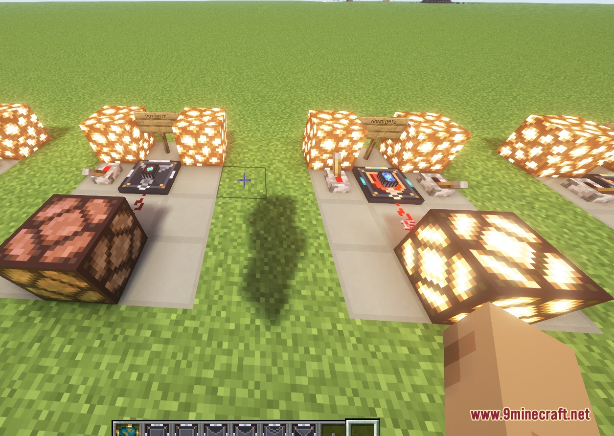 Arcane Logic Tech Mod Screenshot 4 Testing different redstone logic gate blocks with levers and glowing lamps