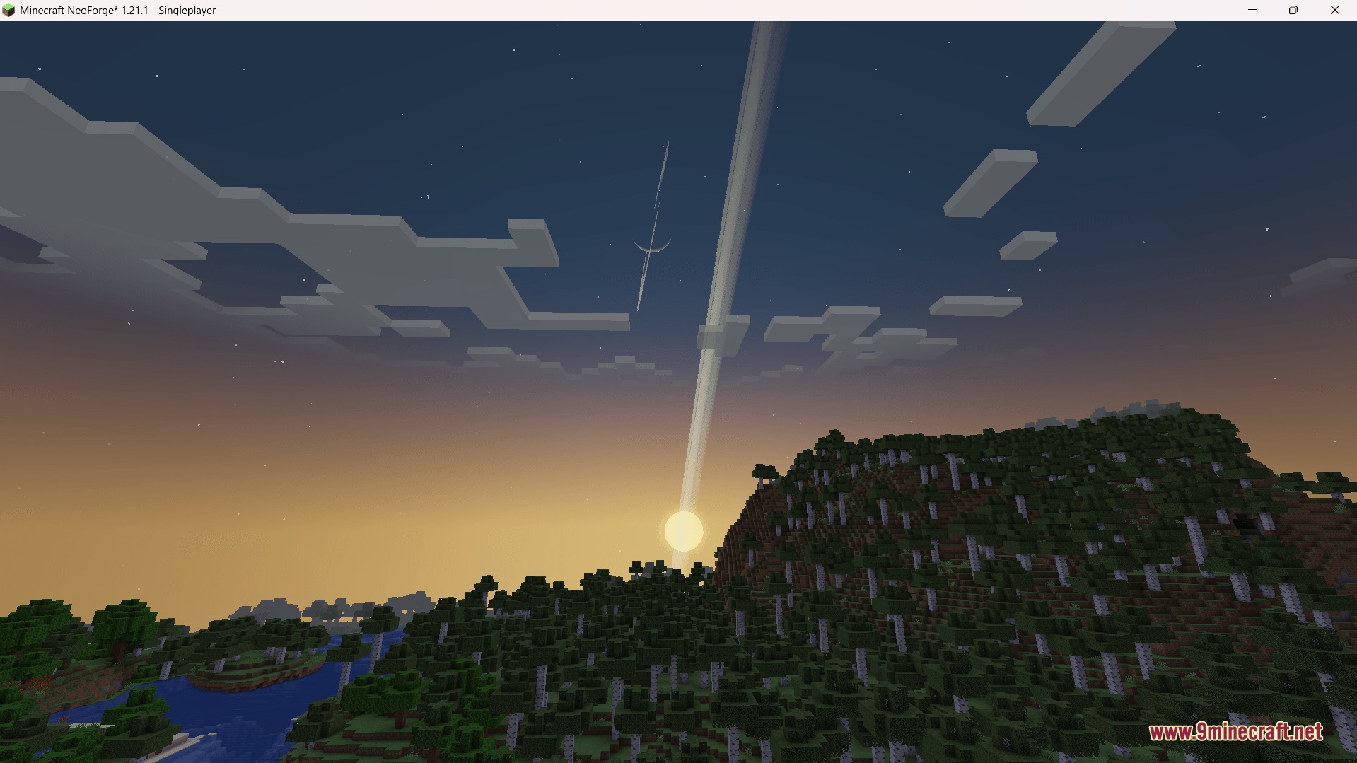Astral Horizon Engine Mod Screenshot 3 Custom skybox showing a planet with rings and a rocket trail at sunset