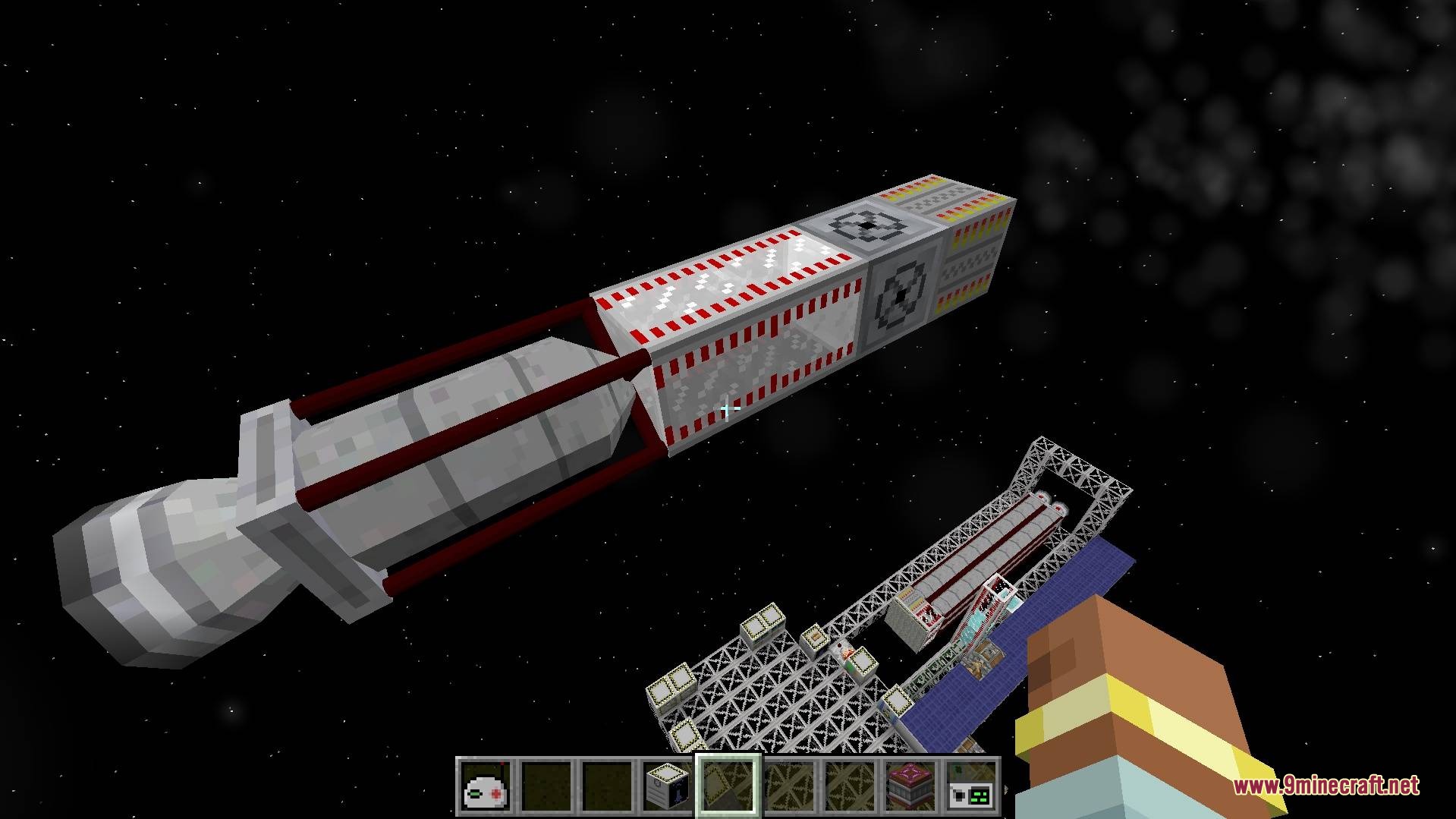 Astral Horizon Engine Mod Screenshot 5 A custom modular rocket floating in deep space near an orbital station