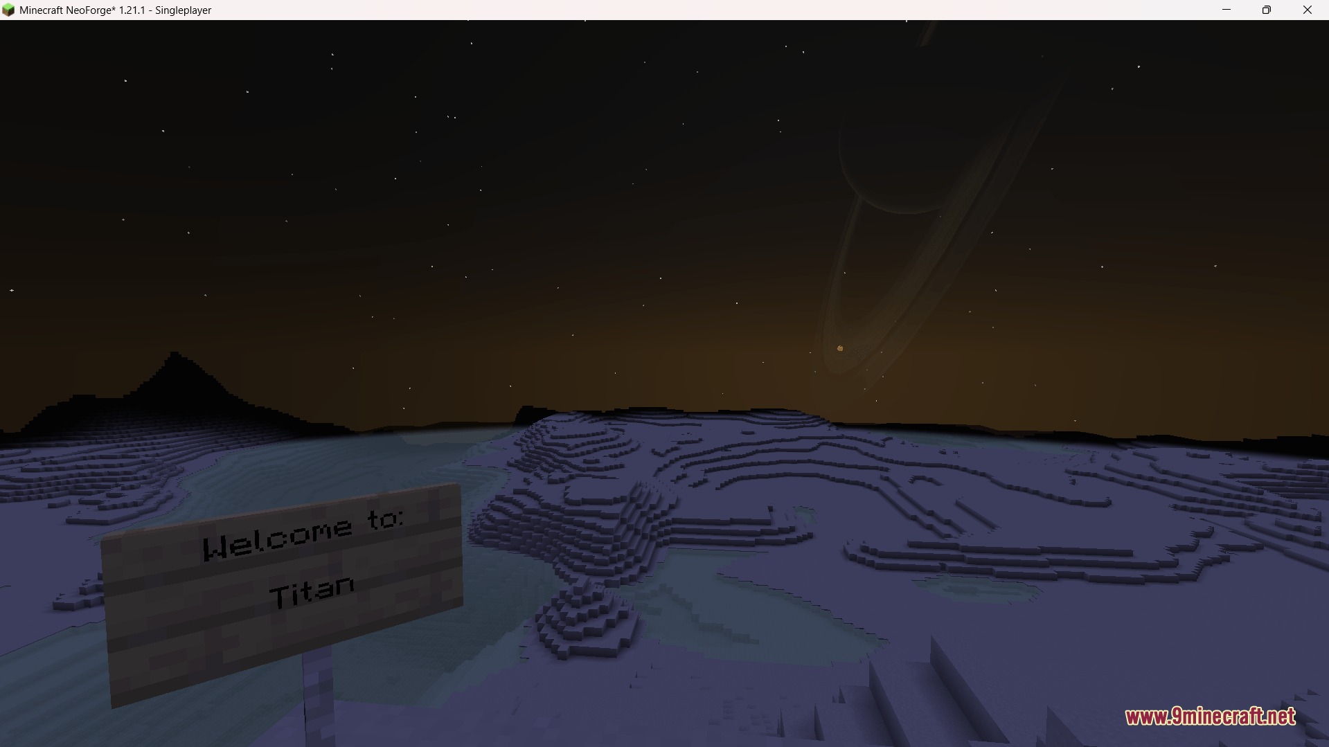 Astral Horizon Engine Mod Screenshot 8 A wooden sign welcomes players to the frozen surface of moon Titan