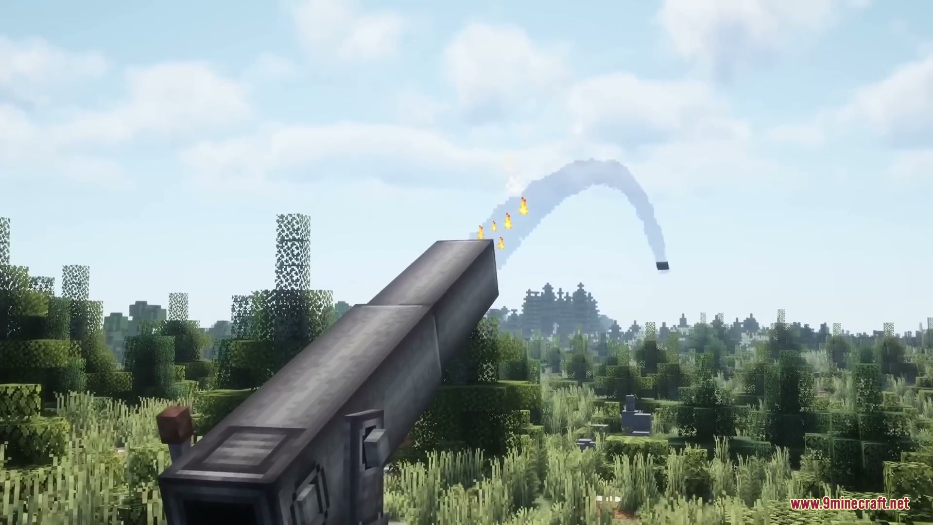 Atomic Casing Project Mod Screenshot 4 A large artillery cannon firing a nuclear shell into the distant sky