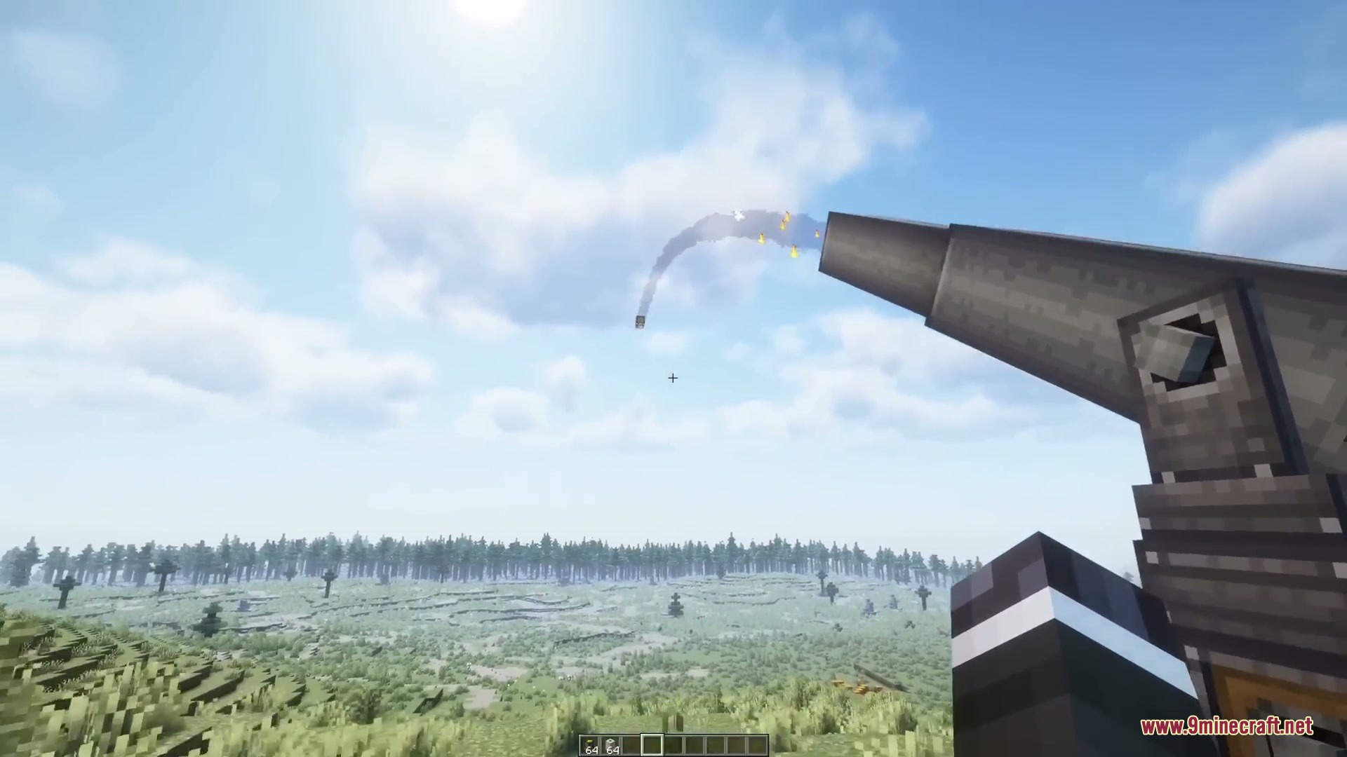 Atomic Casing Project Mod Screenshot 6 The heavy artillery cannon fires a nuclear shell into the blue sky