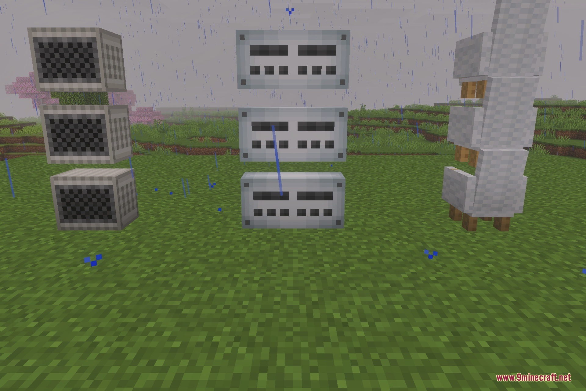 Backrooms - SankoRooms Addon Screenshot 4 Custom industrial blocks and a tall white entity from the Backrooms mod
