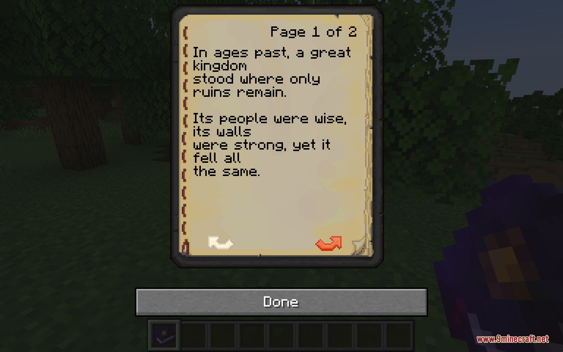 Reading the first page of a custom story book about a fallen kingdom