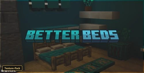 teal-themed bedroom with modern beds and furniture, dark mood