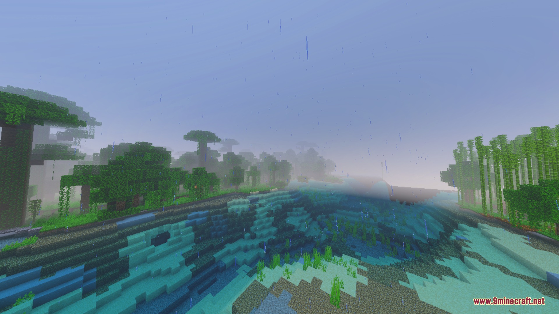 Better Animated Nature Shader Screenshot 1 Better Animated Nature adds swaying trees and flowing water to rainy jungles