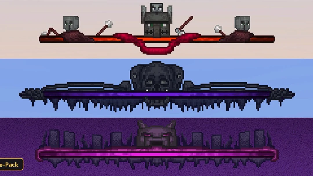 Three custom boss bars with different mob themes and colors