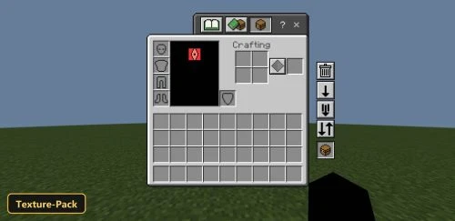 inventory screen with crafting grid, empty grass field