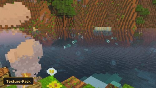 clear water, underwater creatures, reflections of a grassy hillside