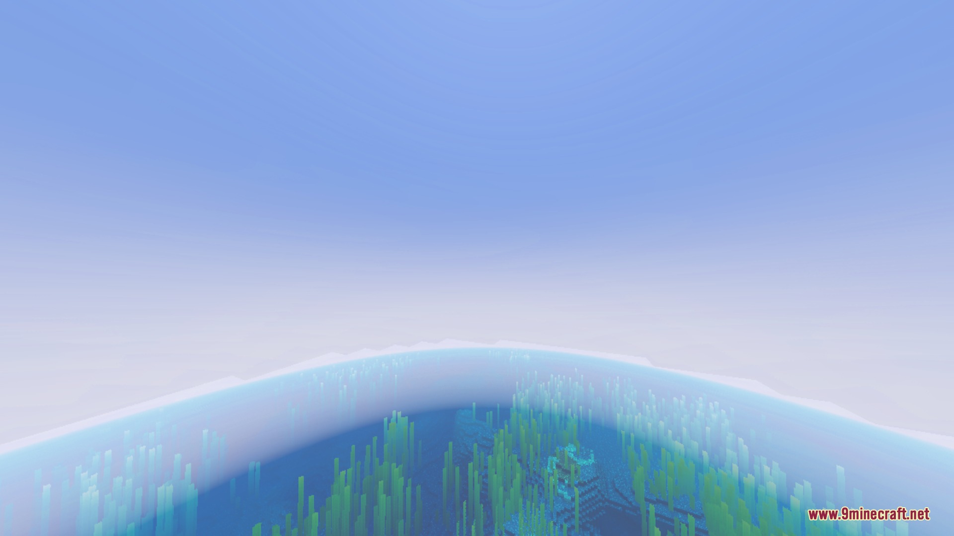 Green leaf particles floating on the surface of a vast blue ocean