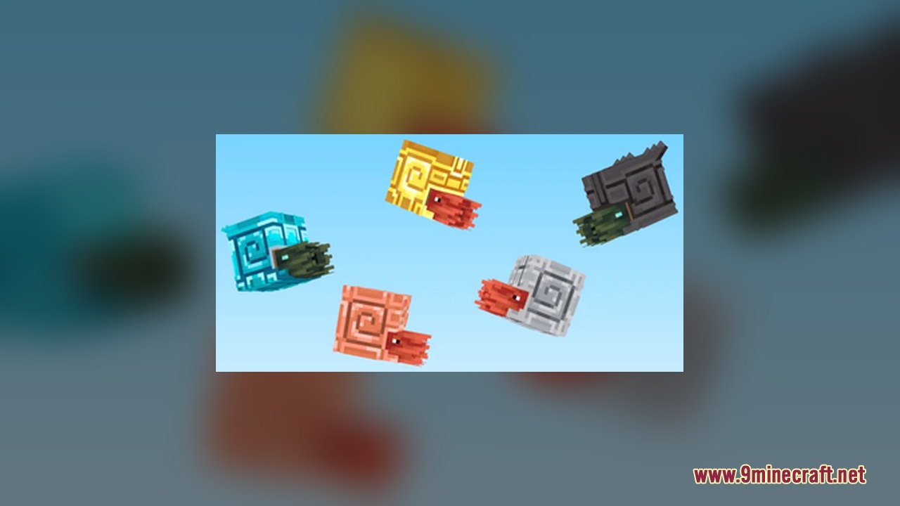 Five colorful armor sets from the Better Nautilus Armor Resource Pack