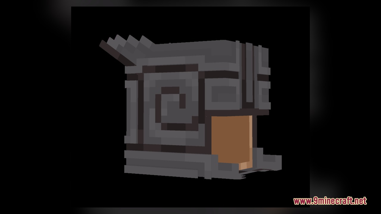 Dark netherite nautilus armor model showcasing a textured gray spiral shell shape