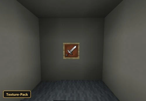 iron sword item frame in a small, empty, grey room