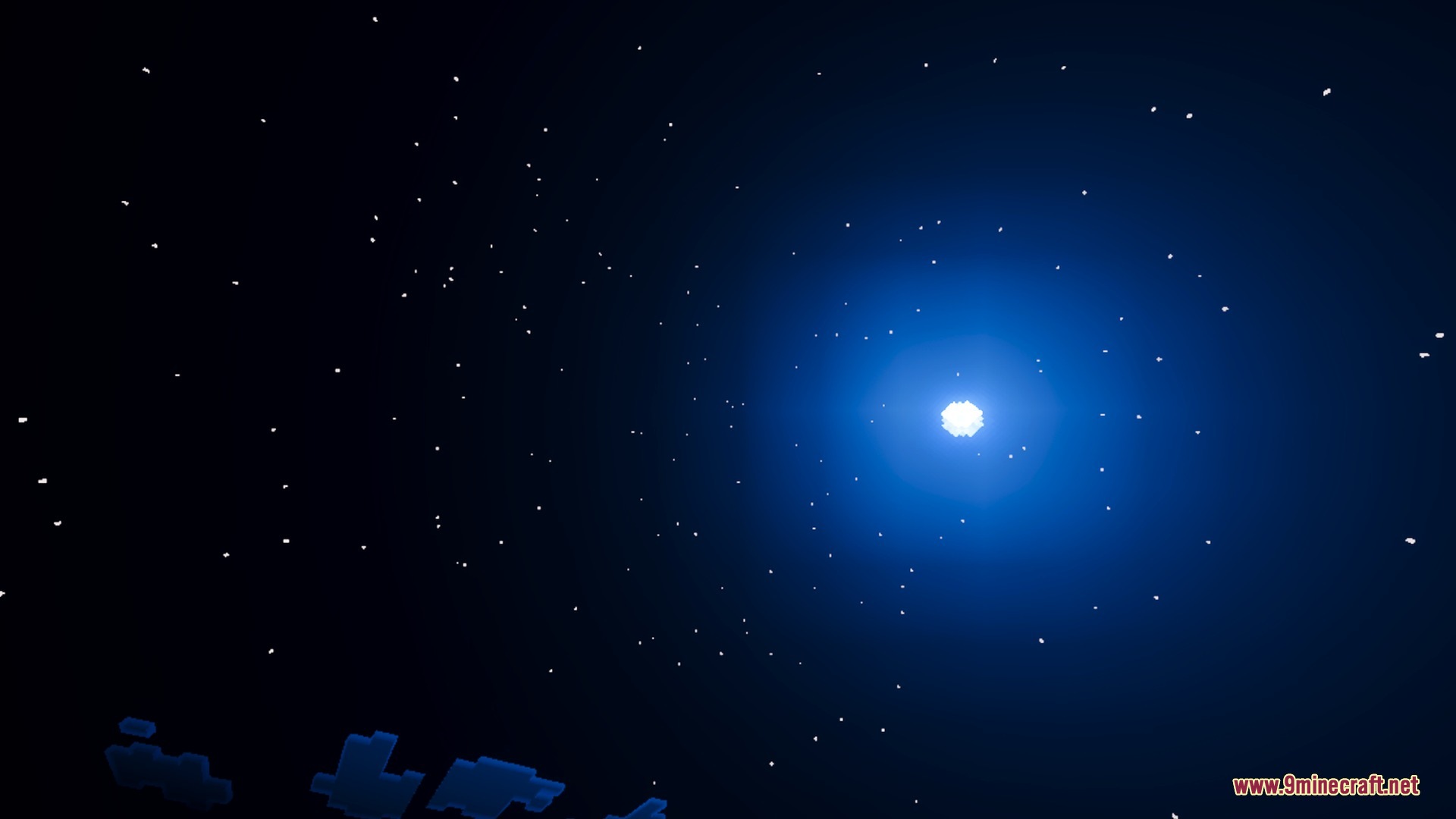 Bright glowing moon and stars illuminating the dark night sky in Minecraft