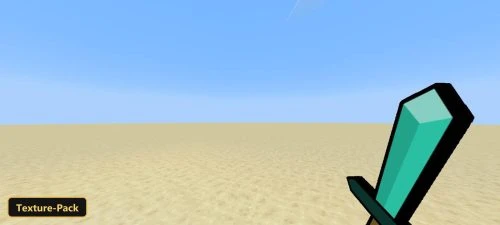 First-person view of a diamond sword in a flat desert, clear sky