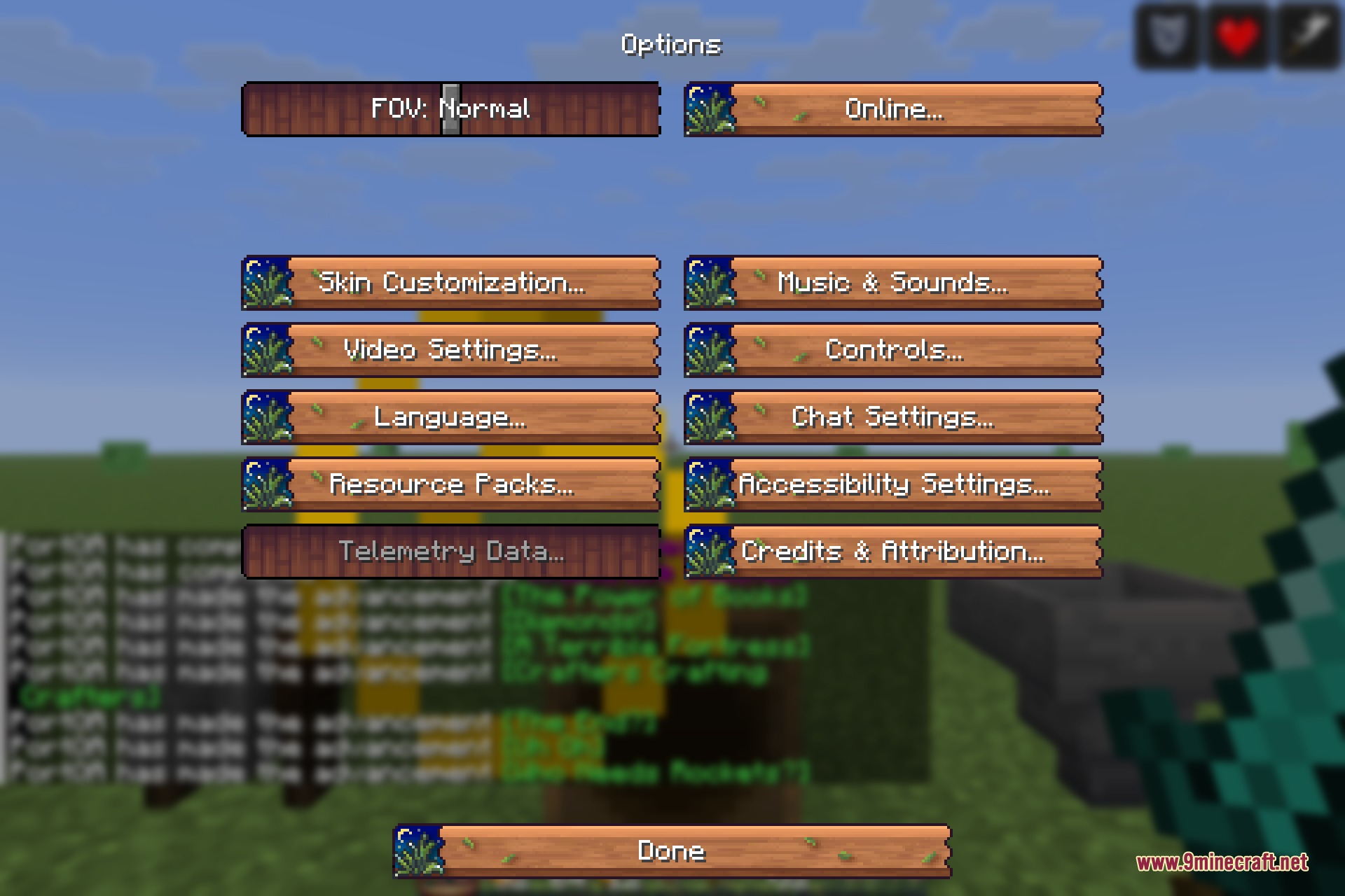 The options screen, every button redrawn