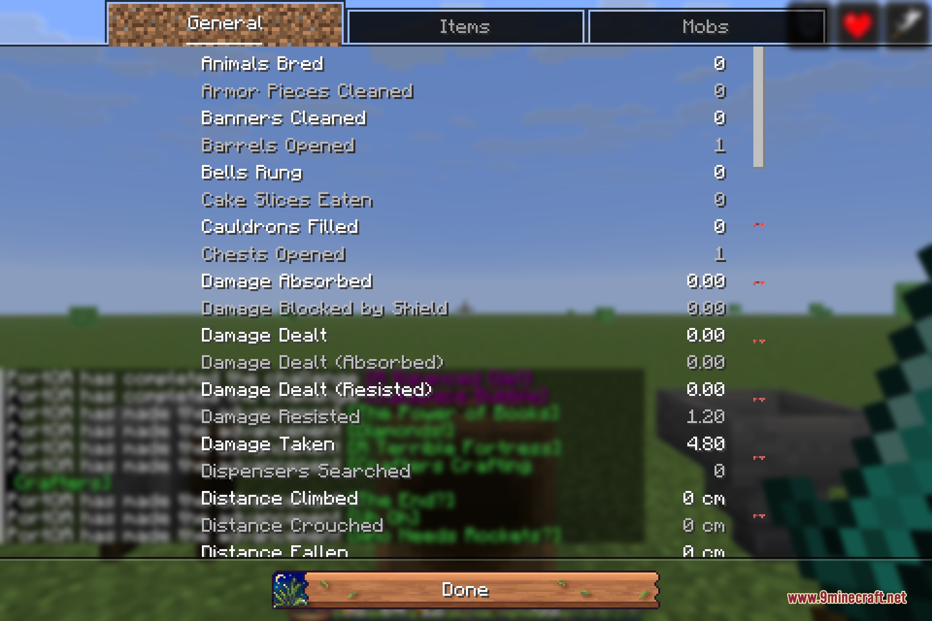 The statistics screen with repainted tabs