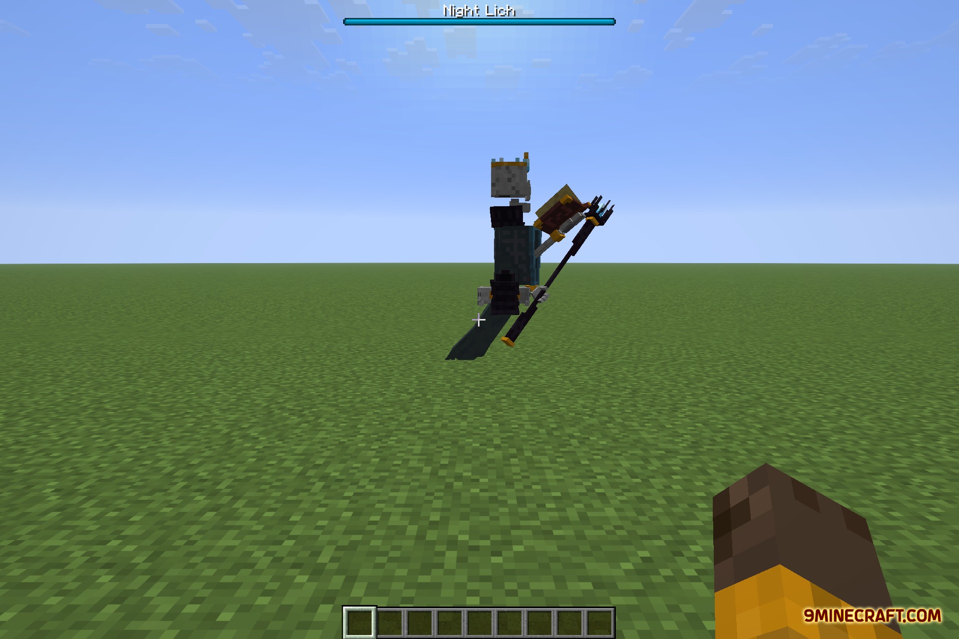 Bosses of Mass Destruction 9minecraft Mod Screenshot 4 A skeletal Night Lich boss floats in the air holding a magical staff