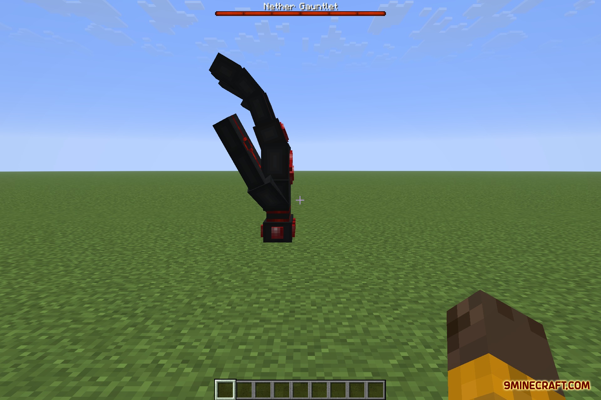 Bosses of Mass Destruction 9minecraft Mod Screenshot 5 A giant floating obsidian hand boss called the Nether Gauntlet appears