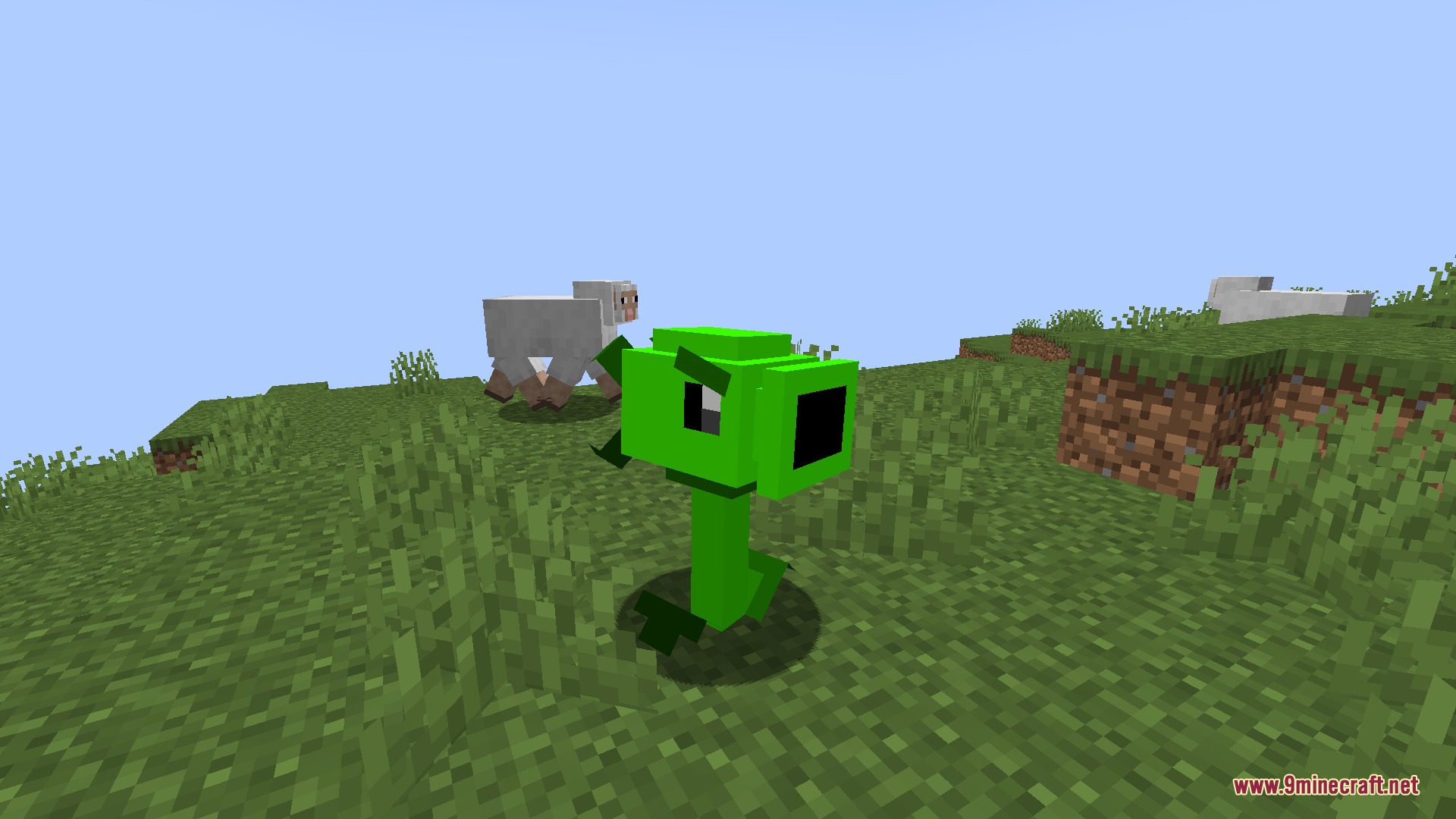 Botanical Siege Mastery Mod Screenshot 6 A green Peashooter plant stands on a grassy field with sheep nearby