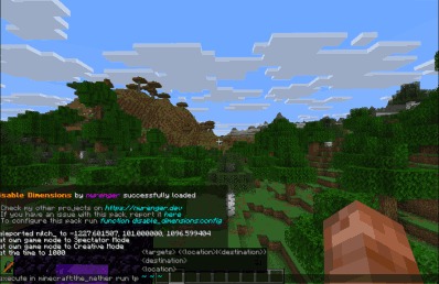 Boundless Realm Lockdown Data Pack Screenshot 3 Player testing the dimension travel lock system using a chat command