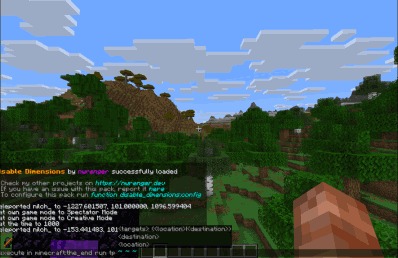Boundless Realm Lockdown Data Pack Screenshot 6 The chat menu displays configuration settings for the dimension lockdown data pack