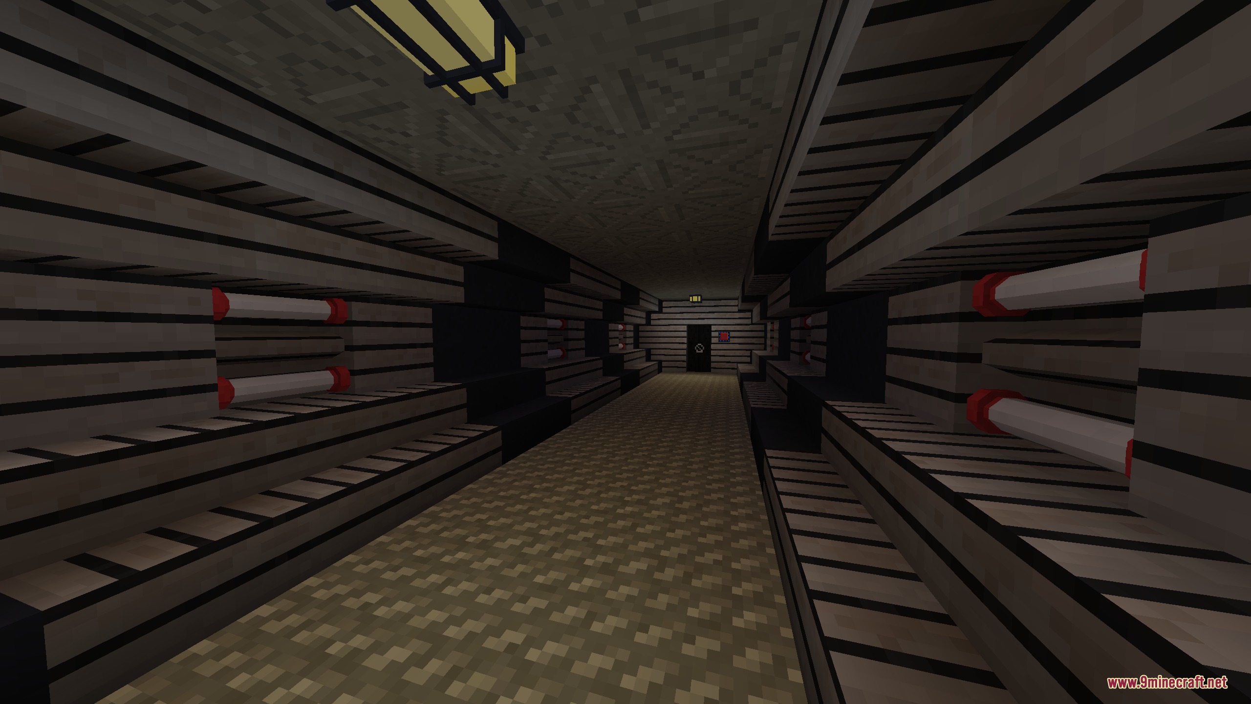 Breach Protocol Decor Mod Screenshot 1 A dark sci-fi hallway featuring glowing server racks and laboratory decor