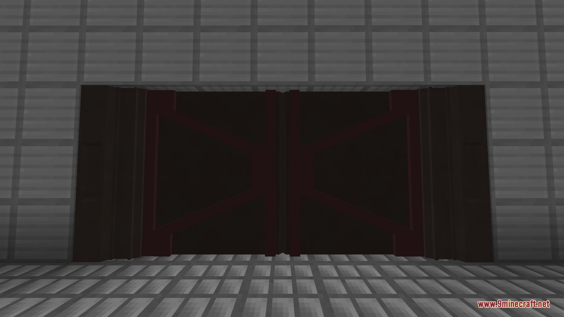 Breach Protocol Decor Mod Screenshot 2 Heavy dark blast doors installed within a grey tiled laboratory wall