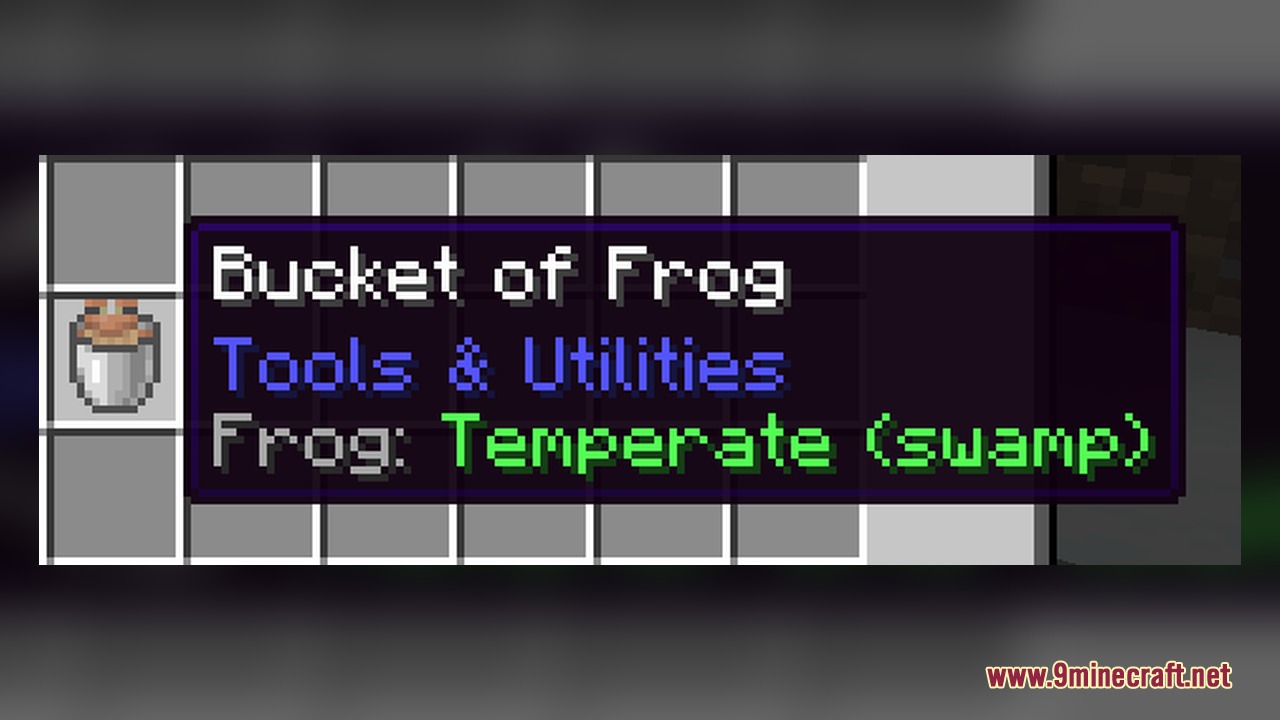Bucket of Frog Mod Screenshot 2 Inventory slot displaying a bucket of frog item with temperate swamp variant details