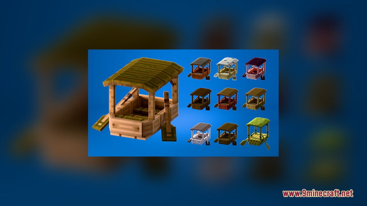 CUTE AND BETTER BOATS Resource Pack Screenshot 1 Cute and Better Boats resource pack showcasing various roofed boat models