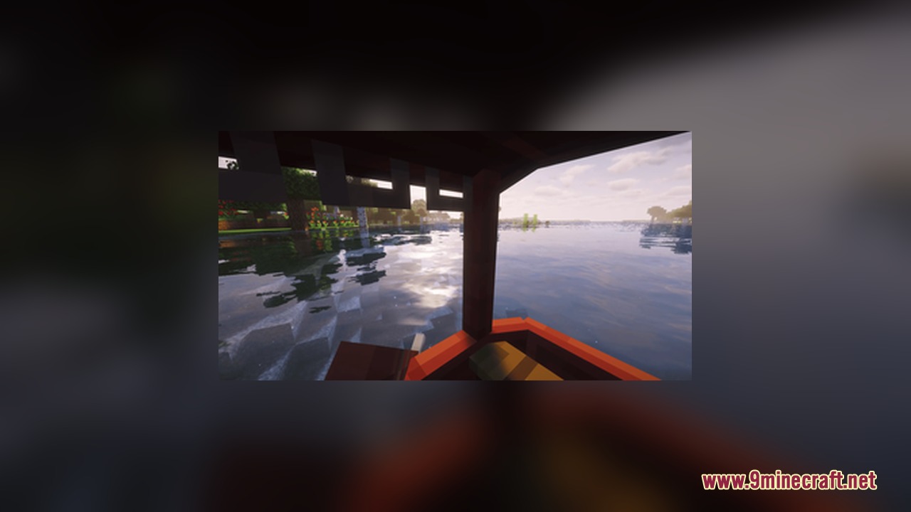CUTE AND BETTER BOATS Resource Pack Screenshot 2 First person view of sailing a roofed boat across a calm lake