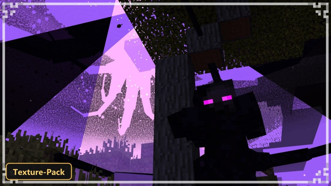 Enderman with glowing purple eyes against a purple sky