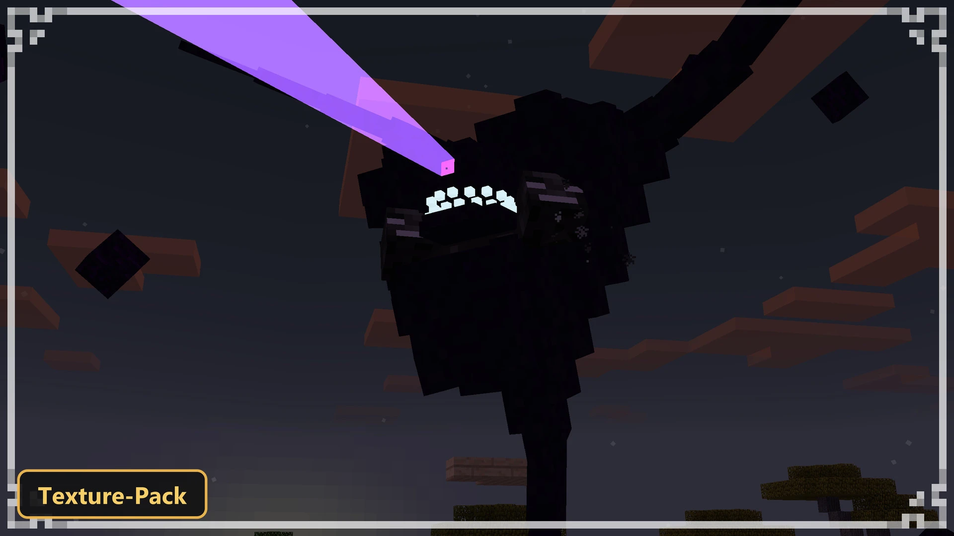Wither boss firing a purple beam at dusk