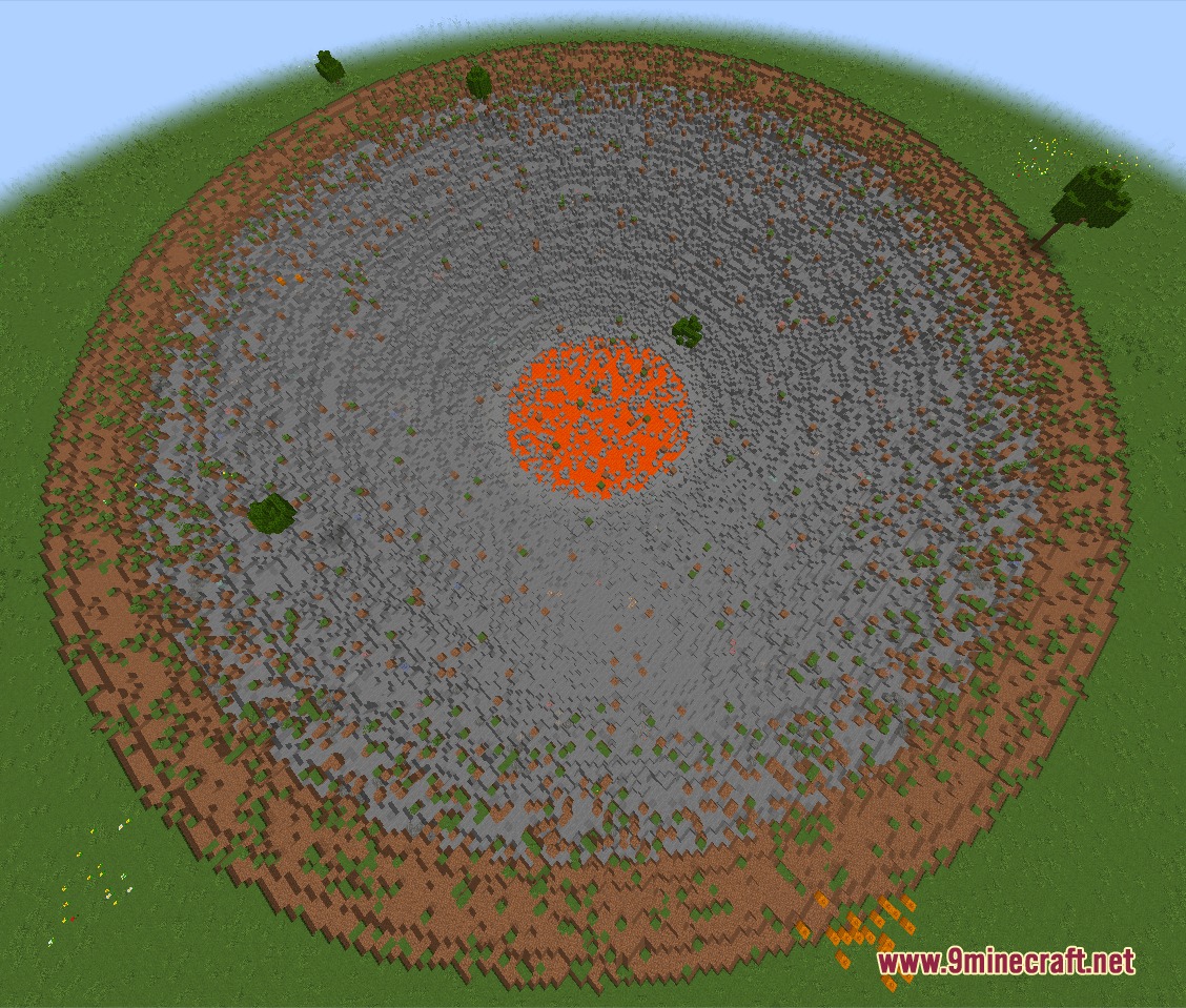 Calamity Royale Mod Screenshot 6 A massive crater with lava at the center caused by a meteor