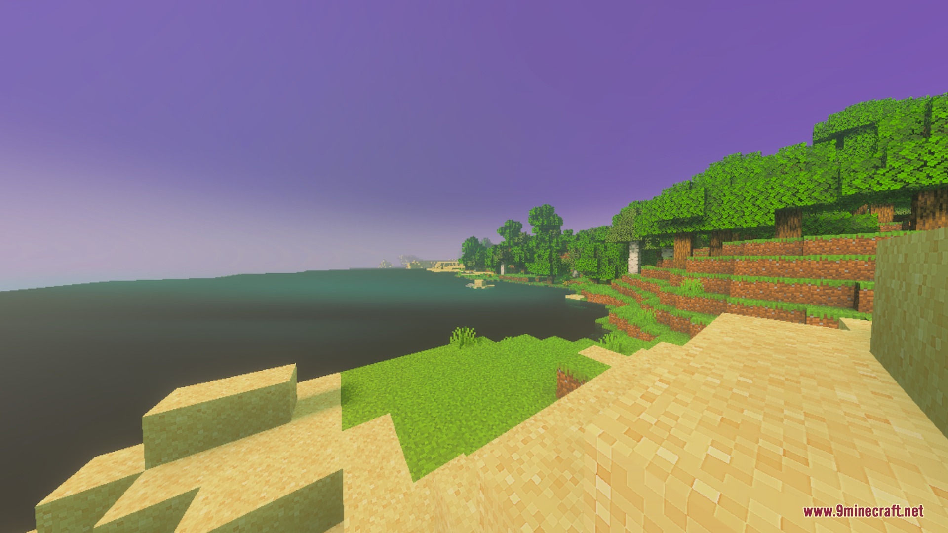 CartoonGlow Shaders Screenshot 5 CartoonGlow shader creates a vibrant fantasy landscape with pastel skies and glowing water