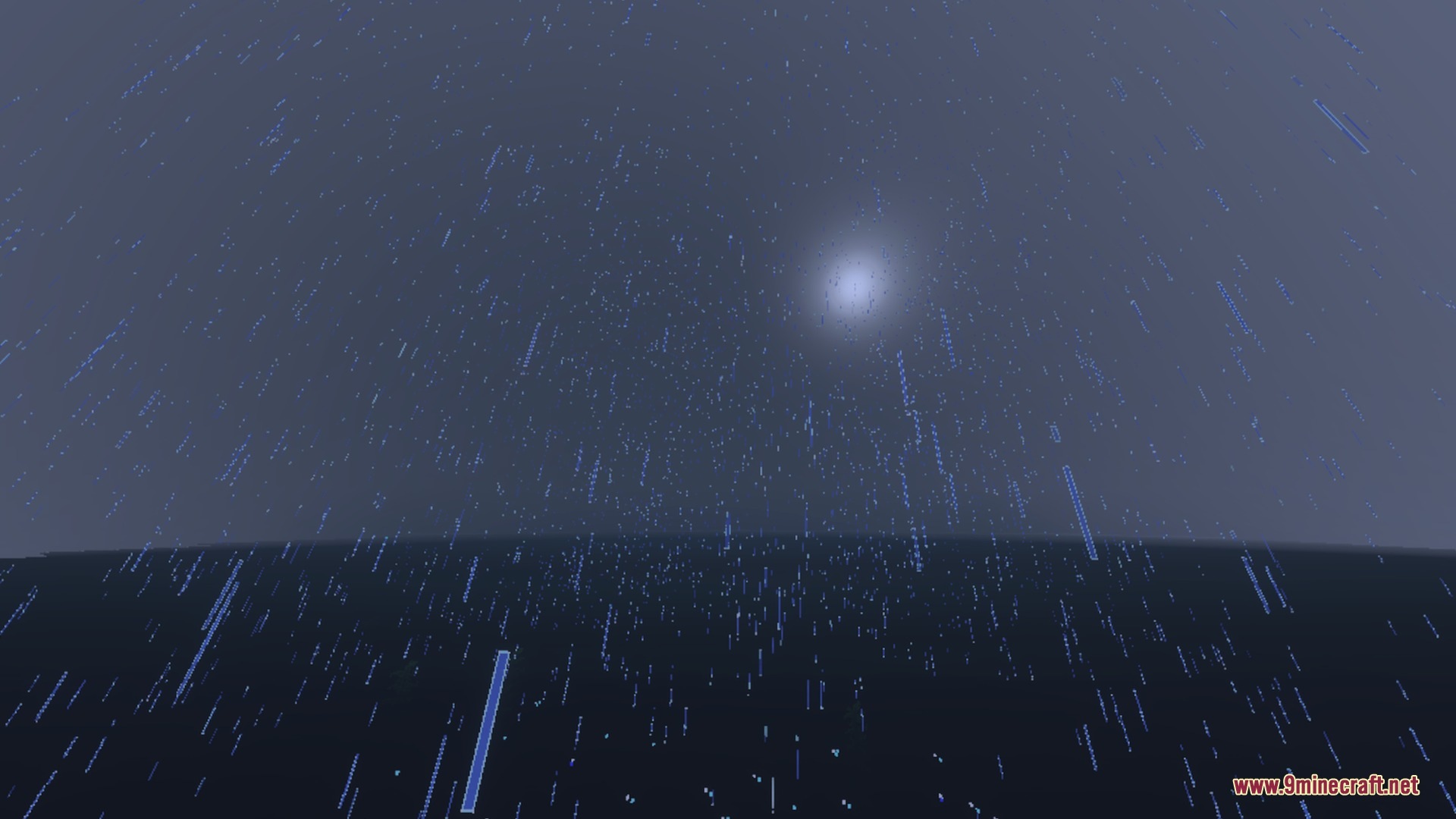 CartoonGlow Shaders Screenshot 6 Heavy rain falls over a dark ocean under a soft glowing moon