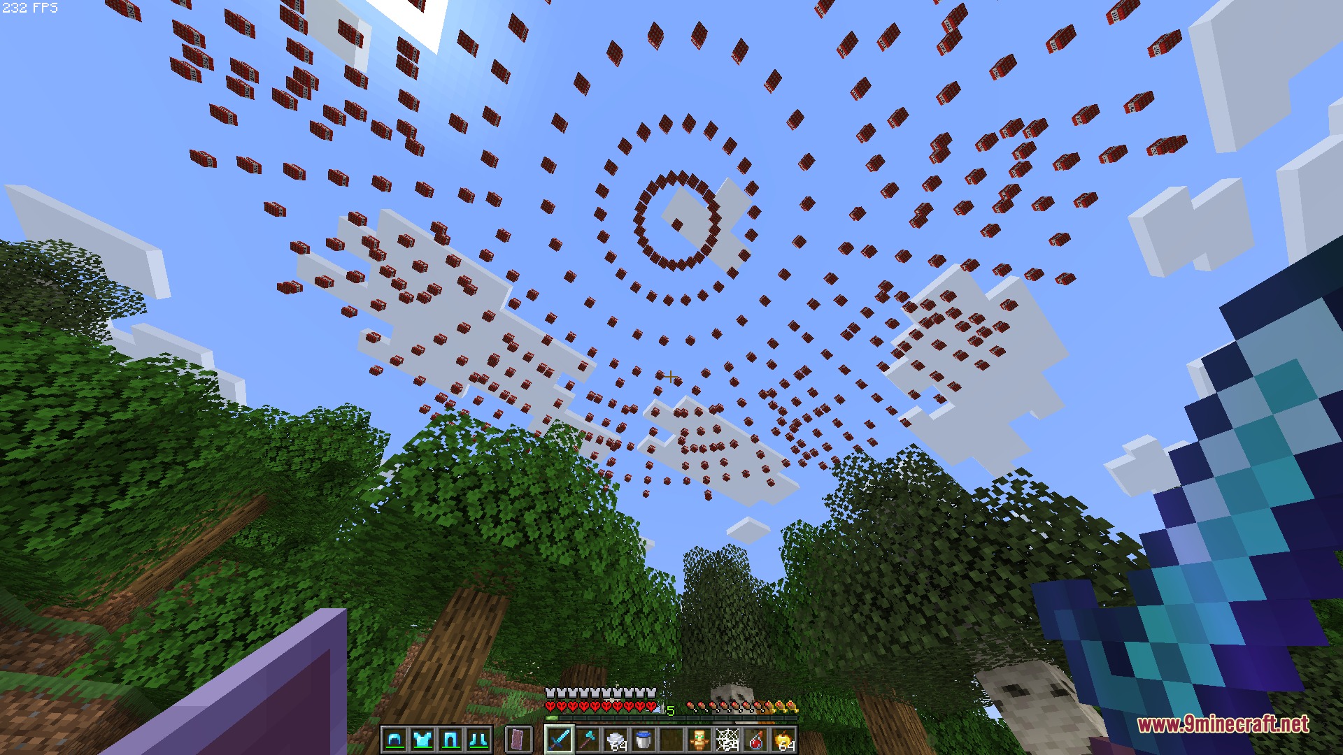 Celestial Artillery Zenith Mod Screenshot 3 A player looks up at orbital TNT strikes from Celestial Artillery Zenith Mod