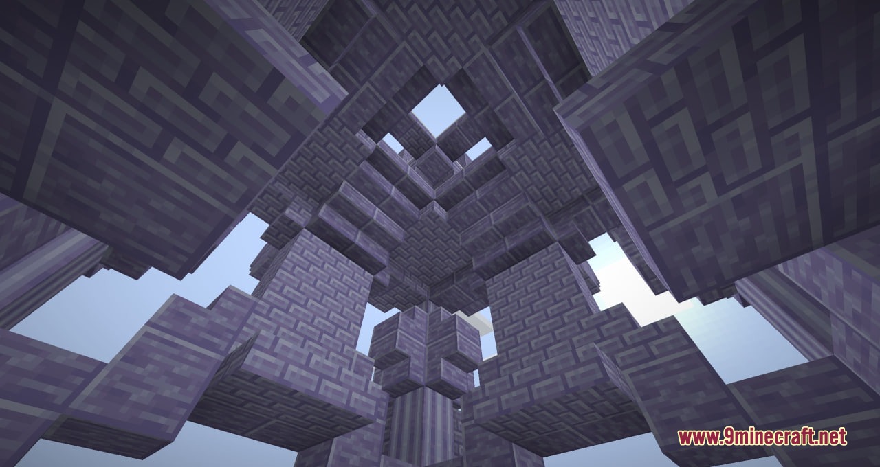 Looking up at the intricate stone brick architecture of a tall outpost tower