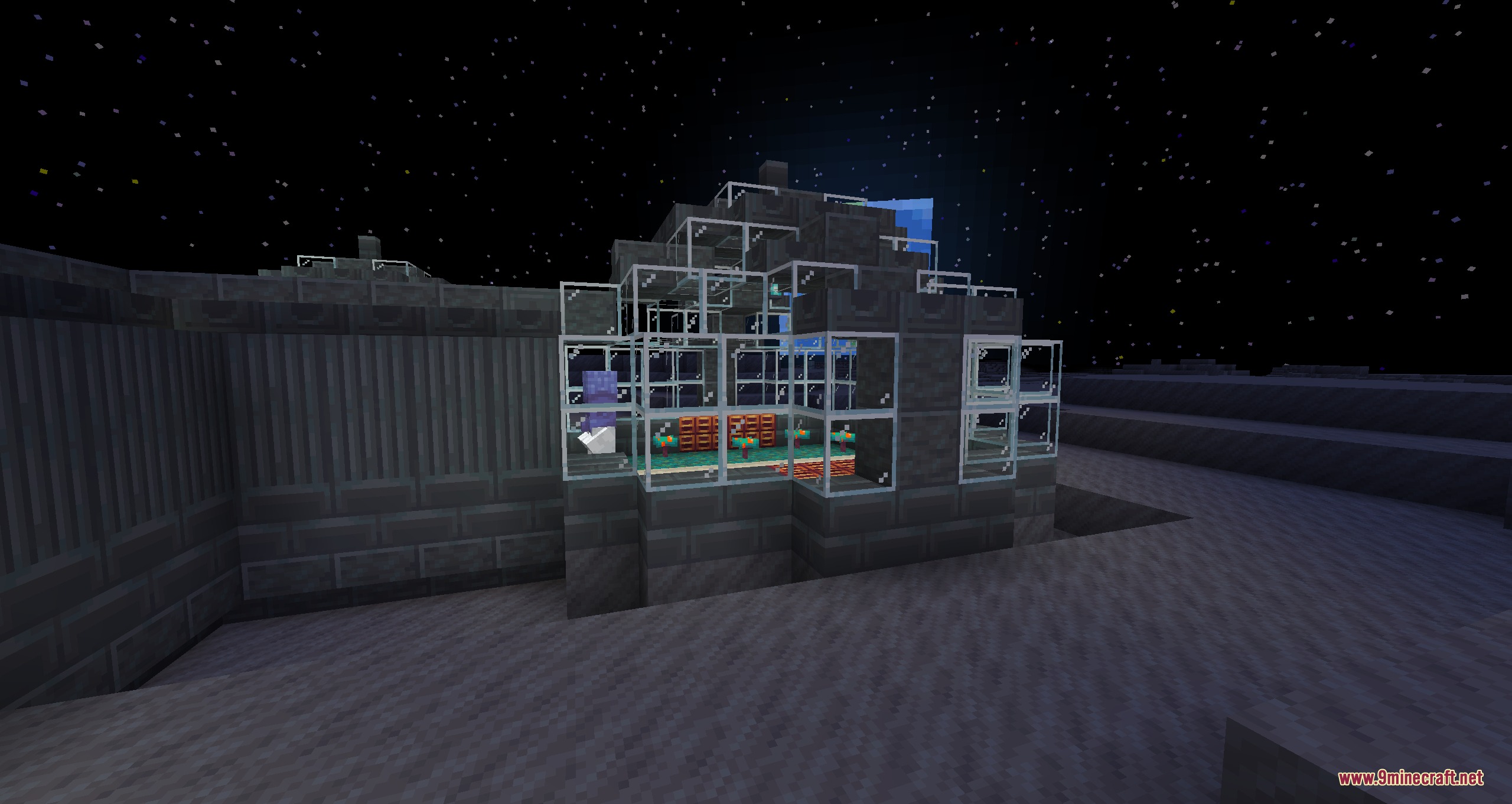 Celestial Outpost Frontier Mod Screenshot 6 A futuristic planetary outpost with glass domes on a grey lunar surface
