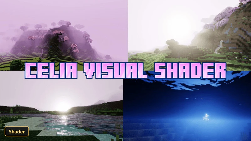 split screen showing varied biomes, water, and sky effects