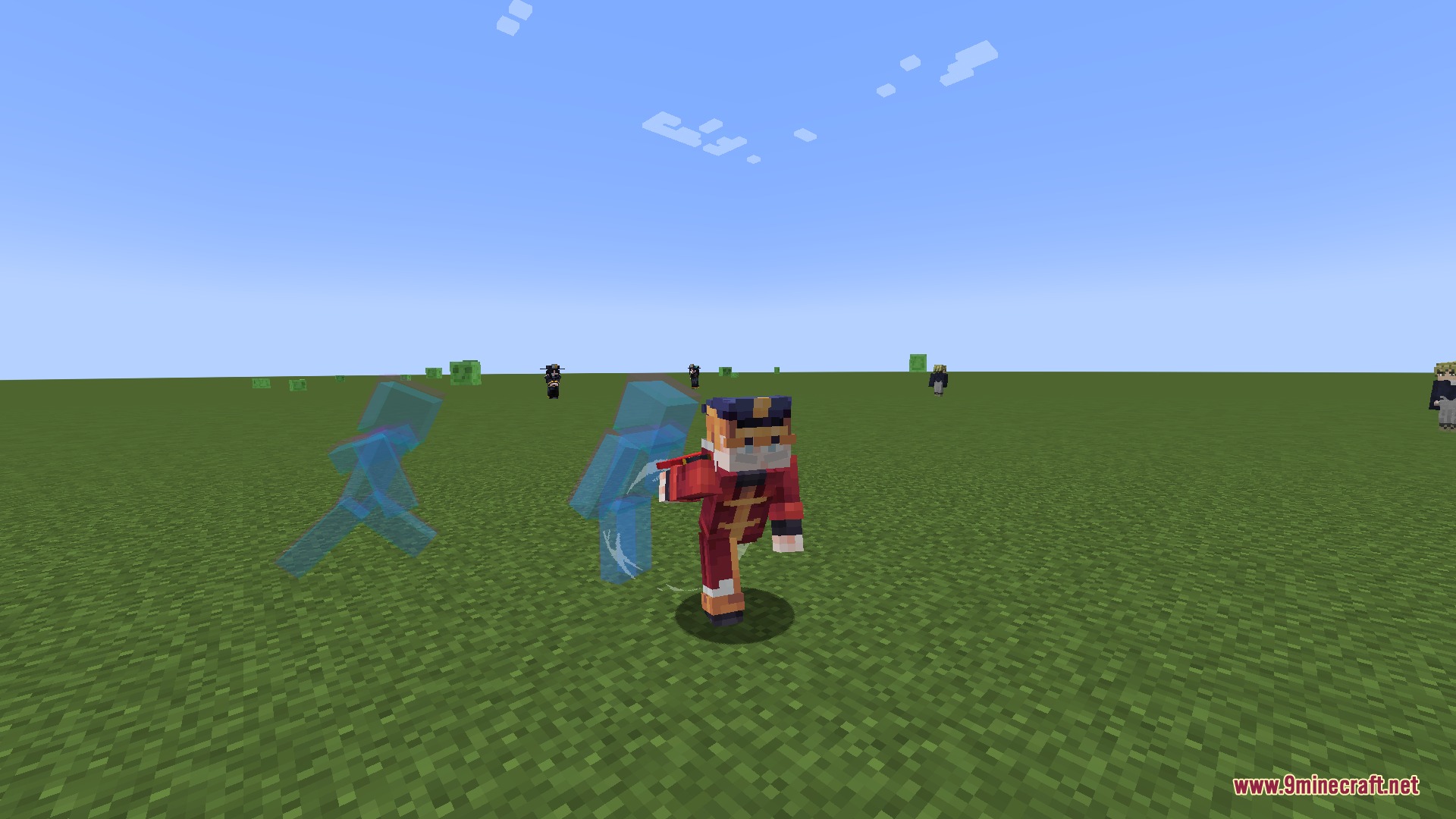 Cinematic Frame Flow Mod Screenshot 3 A player character dashes across a field leaving blue frame afterimages behind