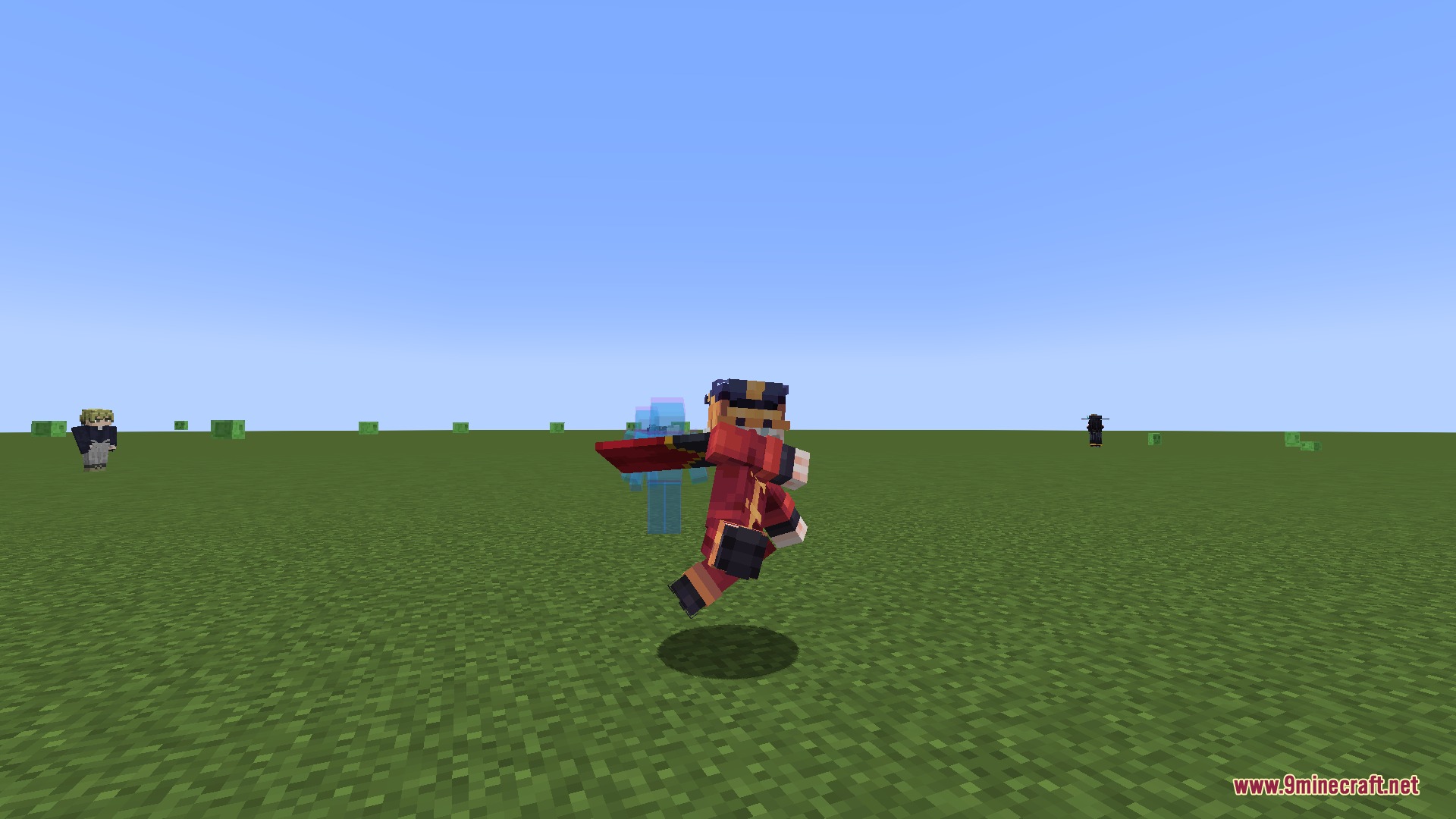 Cinematic Frame Flow Mod Screenshot 4 A player performs a jumping kick with a blue projection sorcery frame effect