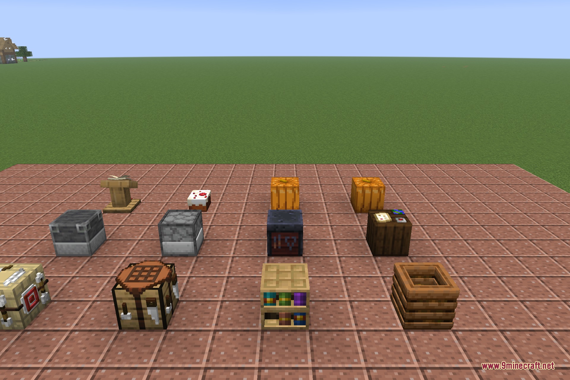 Workstations, composter and chiseled bookshelf as 3D models
