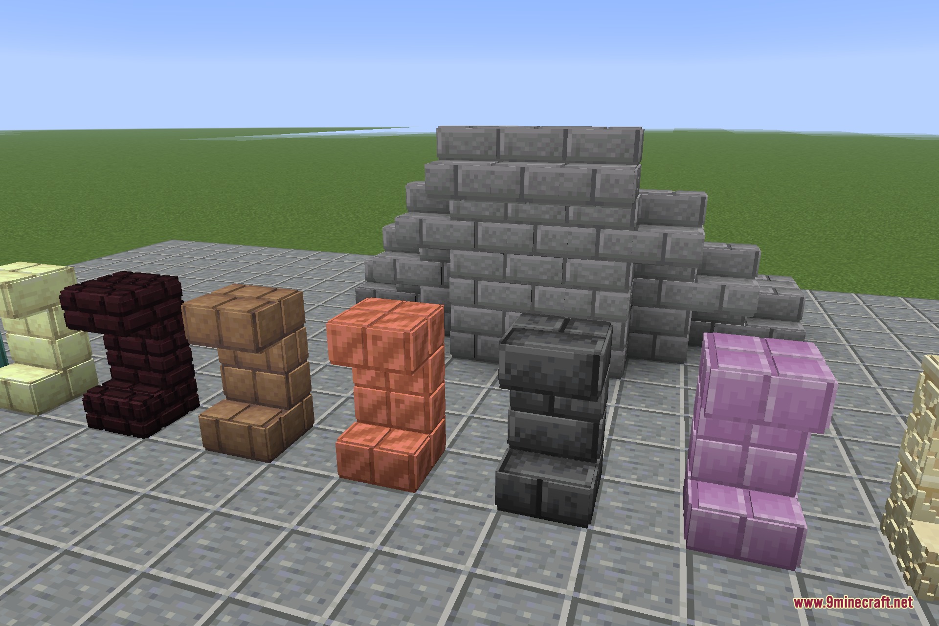 A row of stair types rebuilt as 3D models with stepped nosings