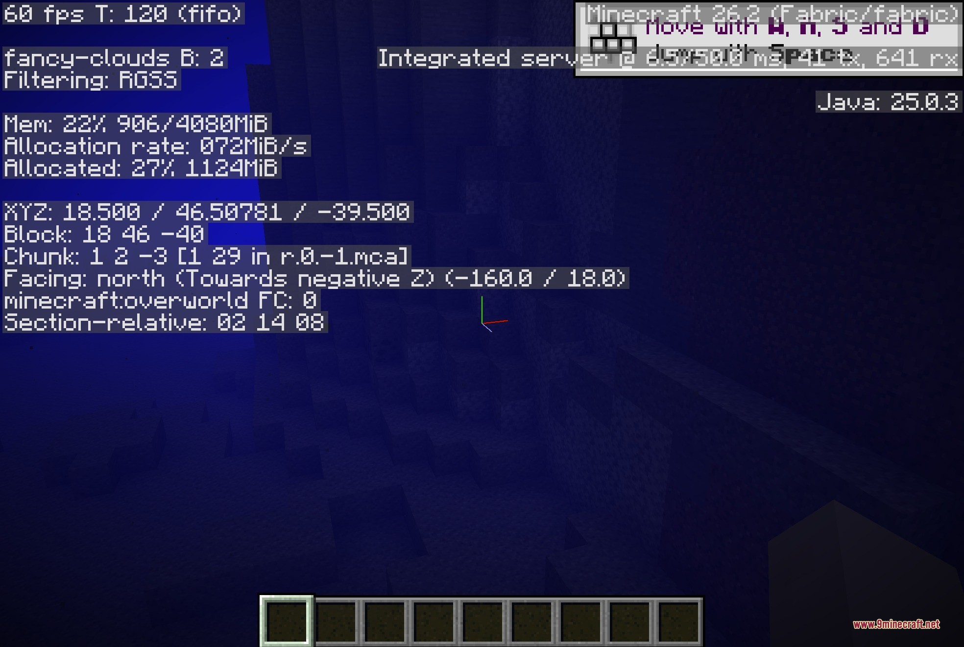 Clean F3 9minecraft Mod Screenshot 1 The Clean F3 mod simplifies the debug overlay in a dark area